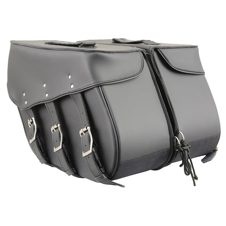 Black PVC Zip Off Large Chrome Studded Motorcycle Saddlebag