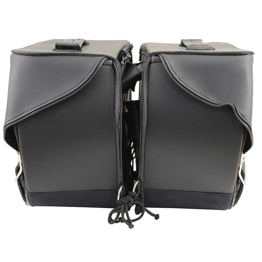 Black PVC Zip Off Large Chrome Studded Motorcycle Saddlebag