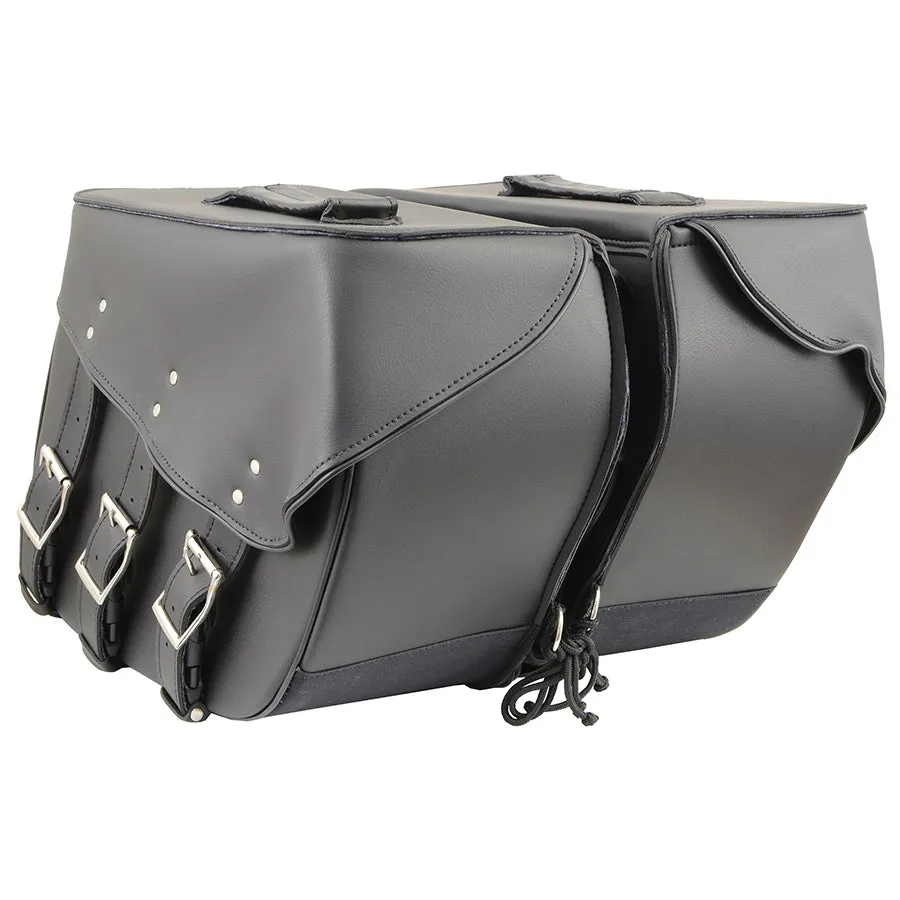 Black PVC Zip Off Large Chrome Studded Motorcycle Saddlebag