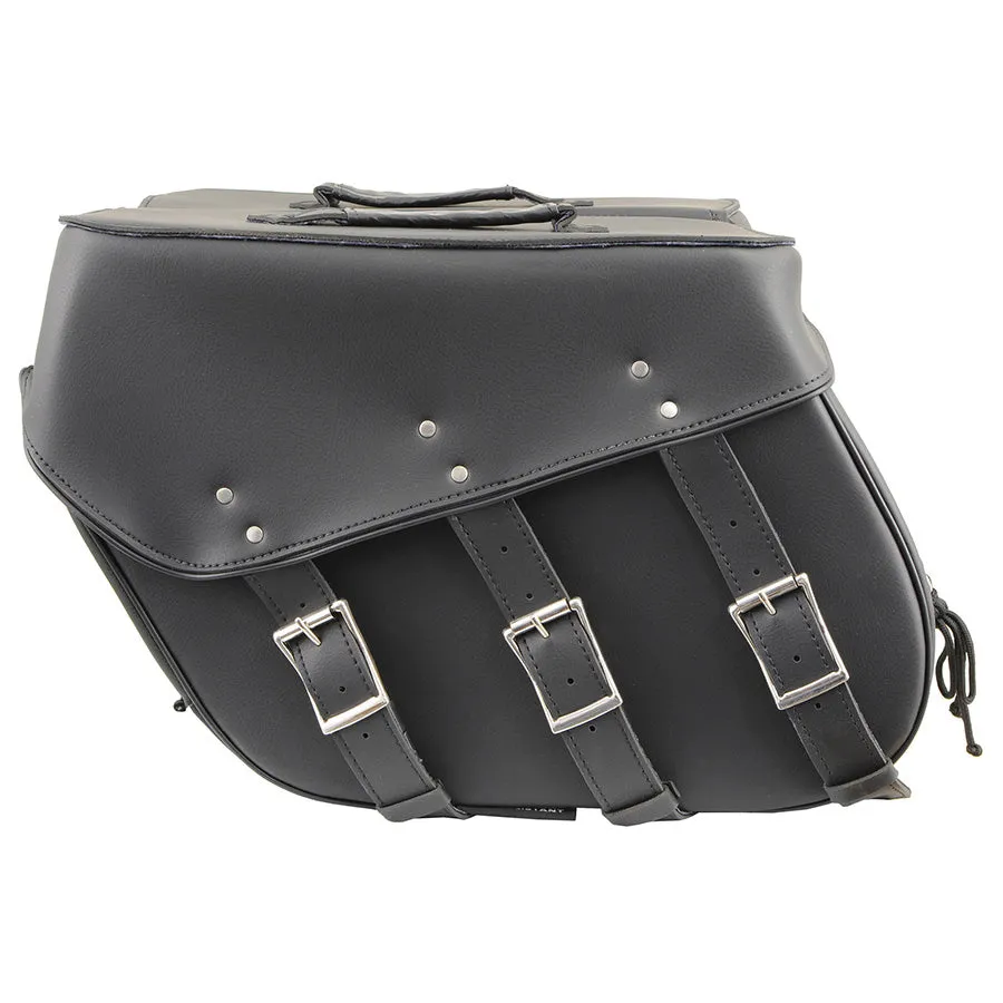 Black PVC Zip Off Large Chrome Studded Motorcycle Saddlebag