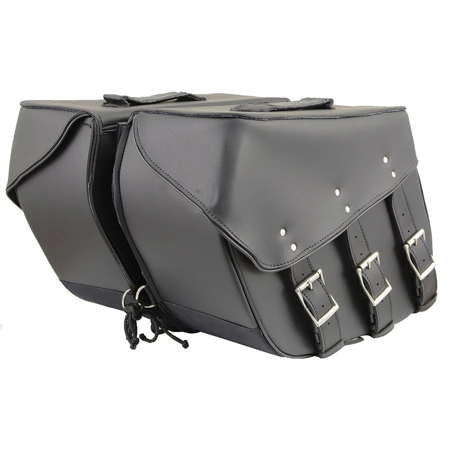 Black PVC Zip Off Large Chrome Studded Motorcycle Saddlebag