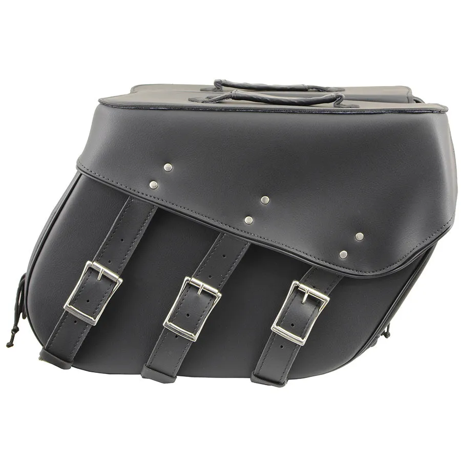 Black PVC Zip Off Large Chrome Studded Motorcycle Saddlebag