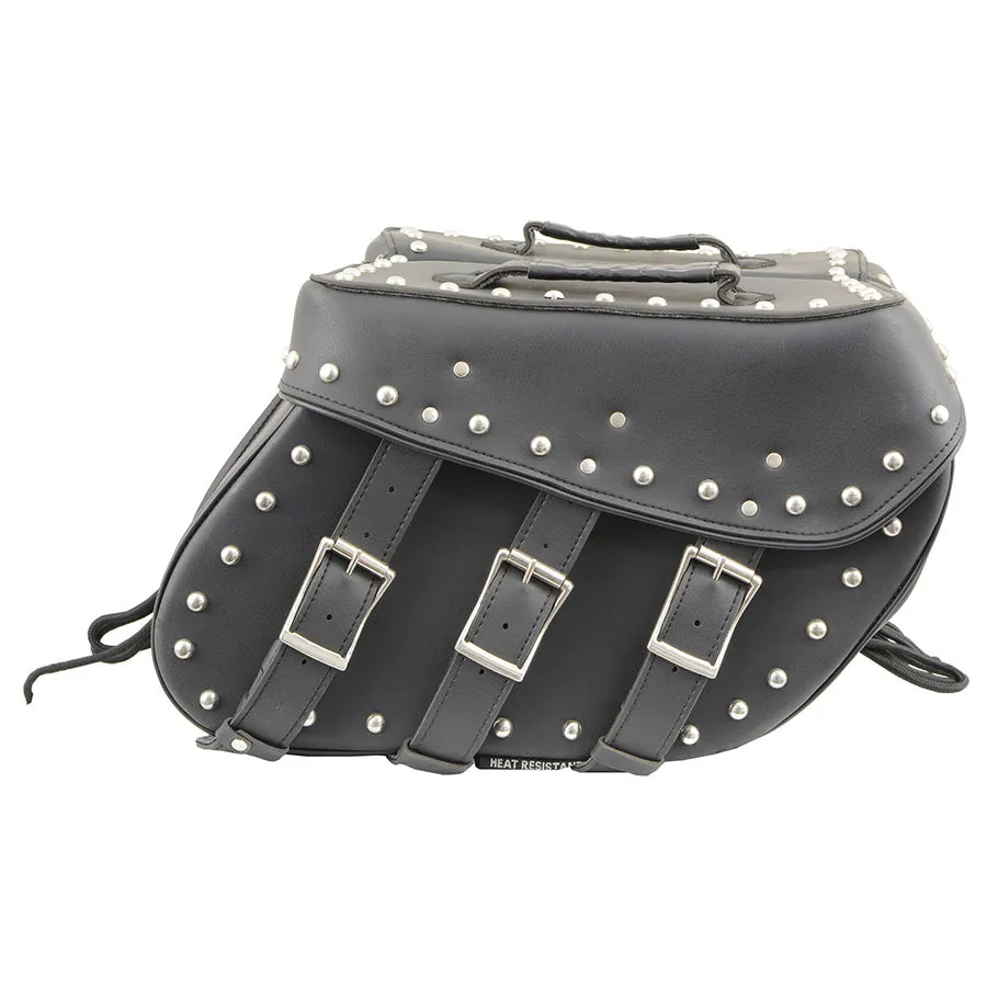 Black PVC Zip Off Medium Chrome Studded Motorcycle Saddlebag