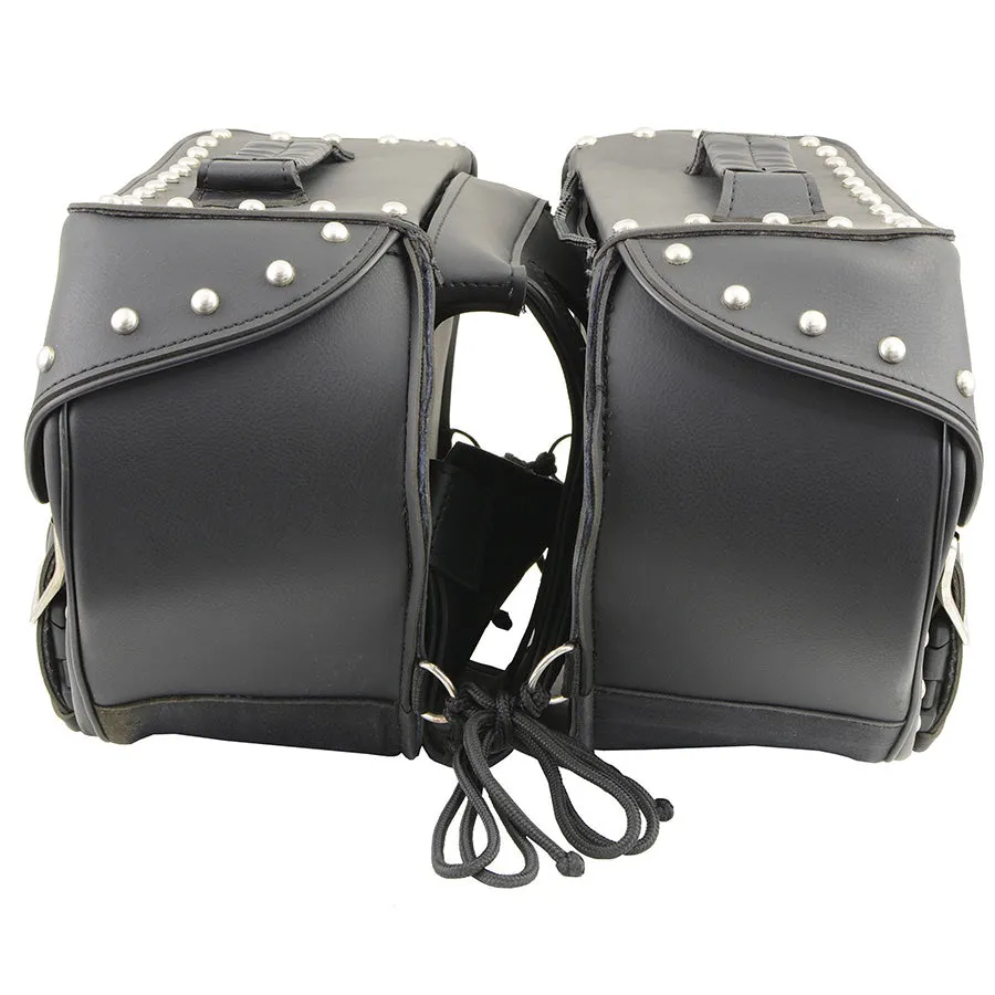 Black PVC Zip Off Medium Chrome Studded Motorcycle Saddlebag