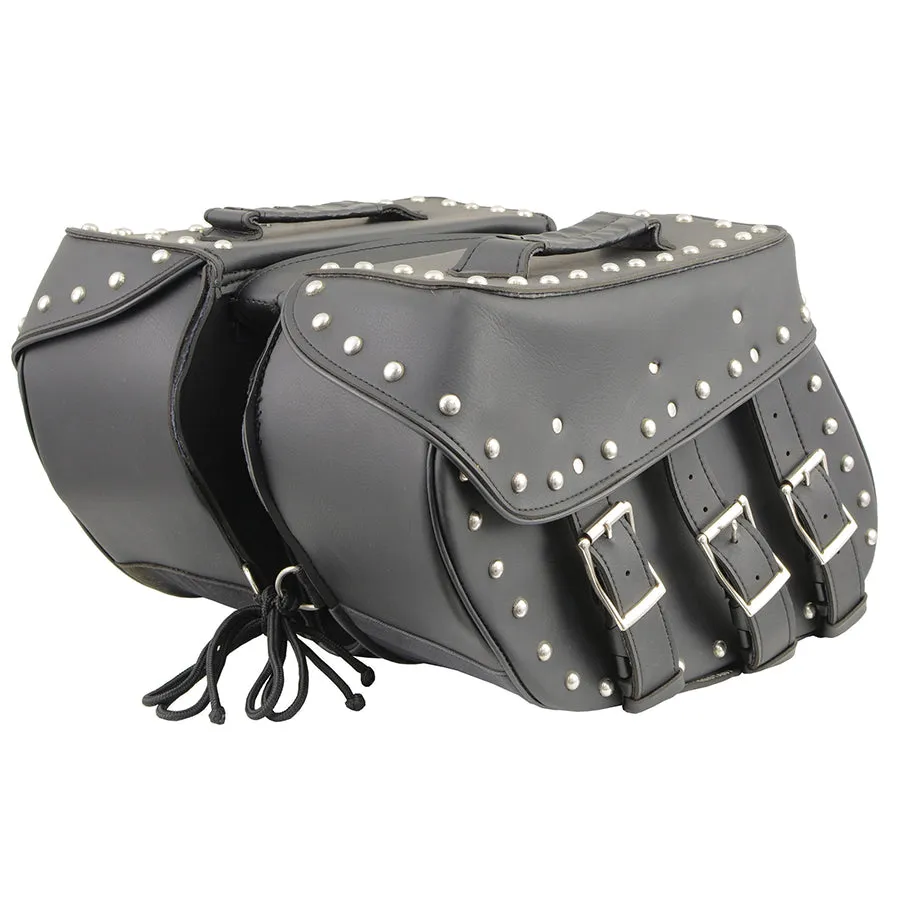 Black PVC Zip Off Medium Chrome Studded Motorcycle Saddlebag