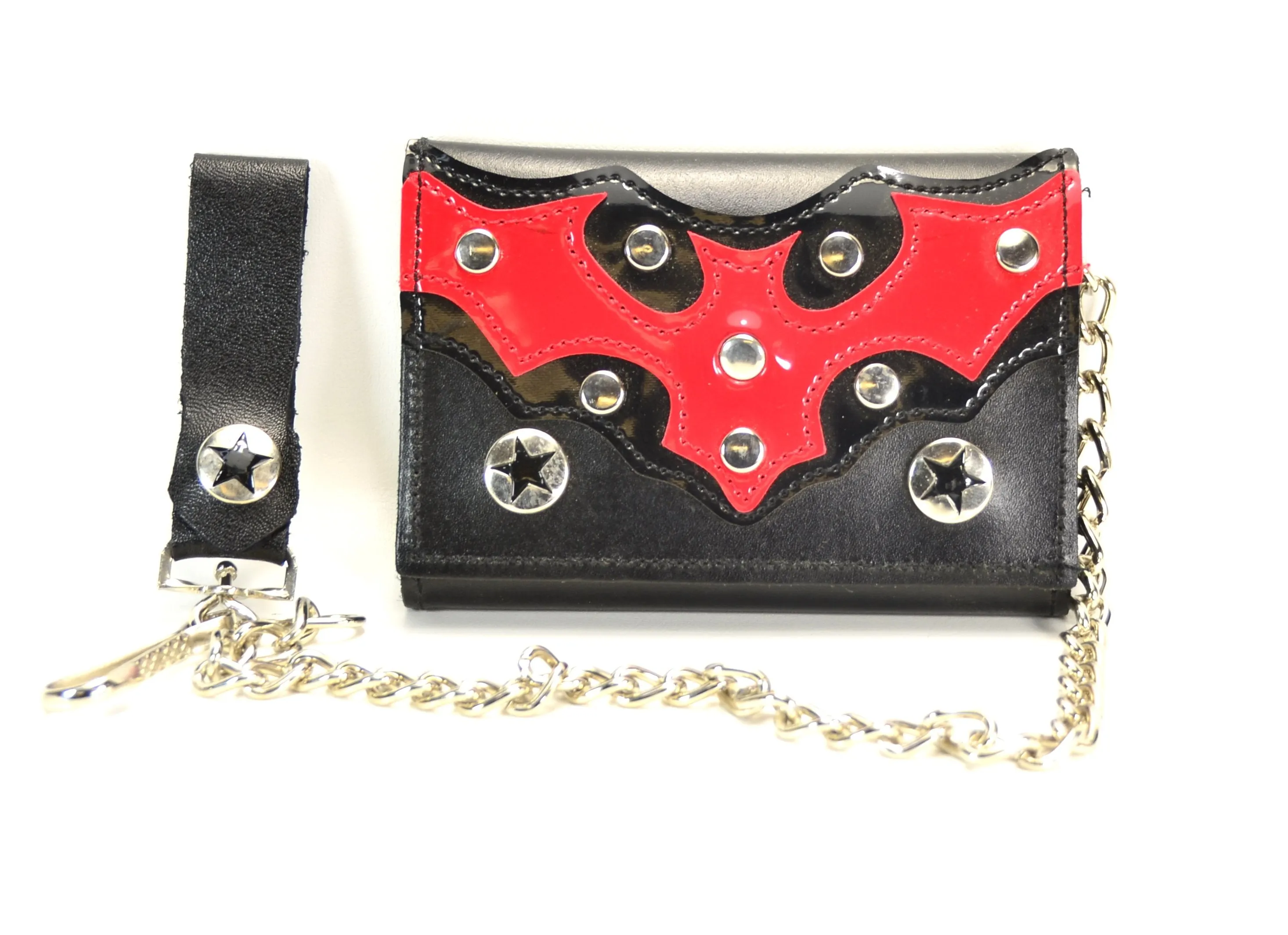 Black Trifold Wallet With Black Or Red Bat Patch