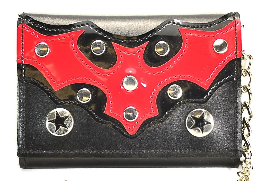 Black Trifold Wallet With Black Or Red Bat Patch