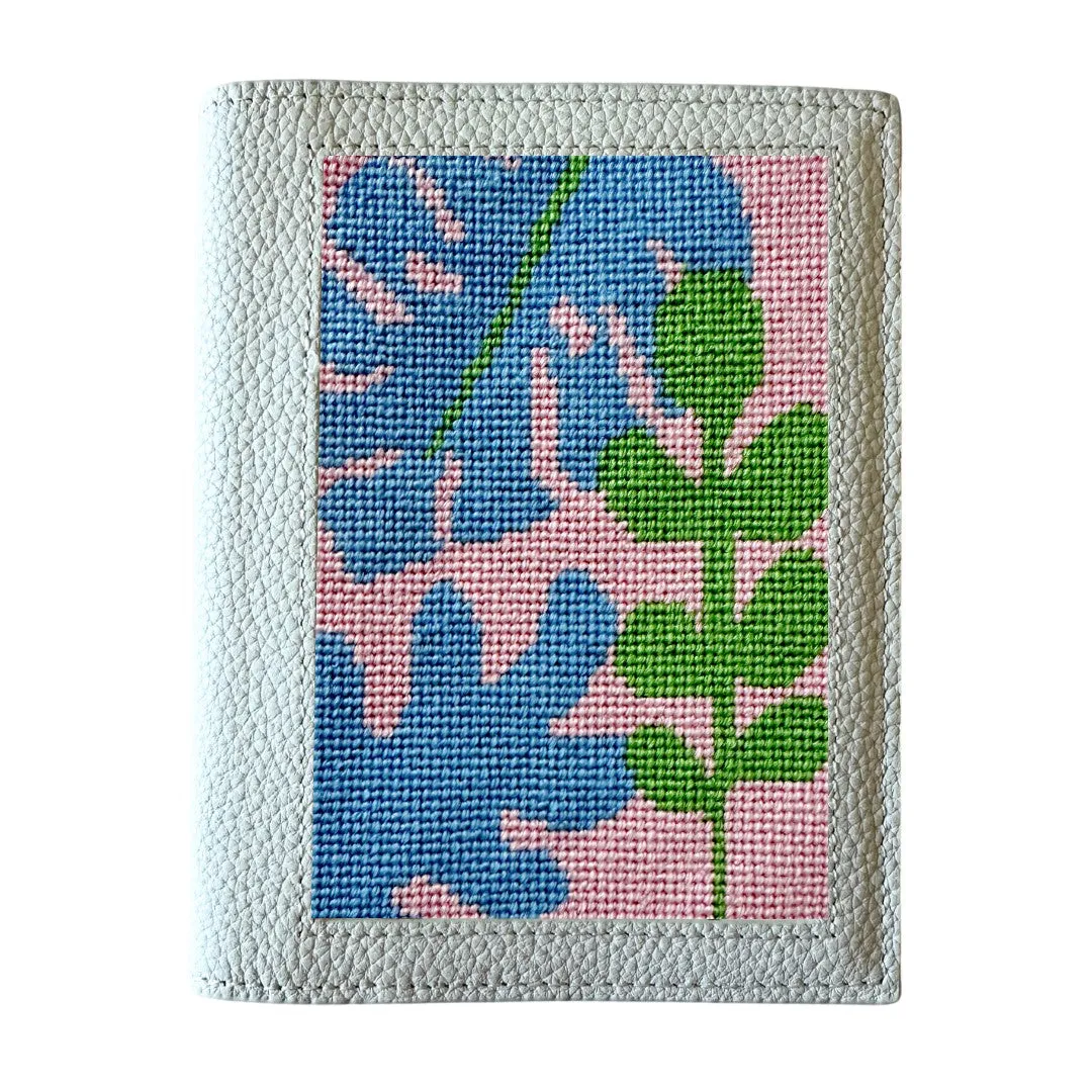 Blue Leather Passport Wallet   Tropical Leaves Needlepoint Kit