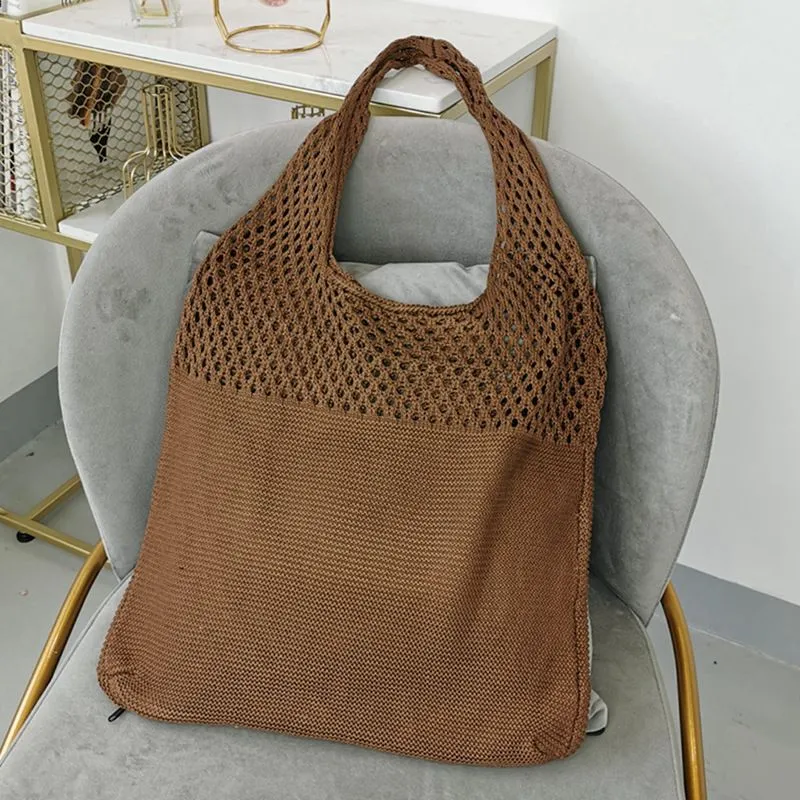 Boho Crochet Block Net Knitted Travel Tote Bags