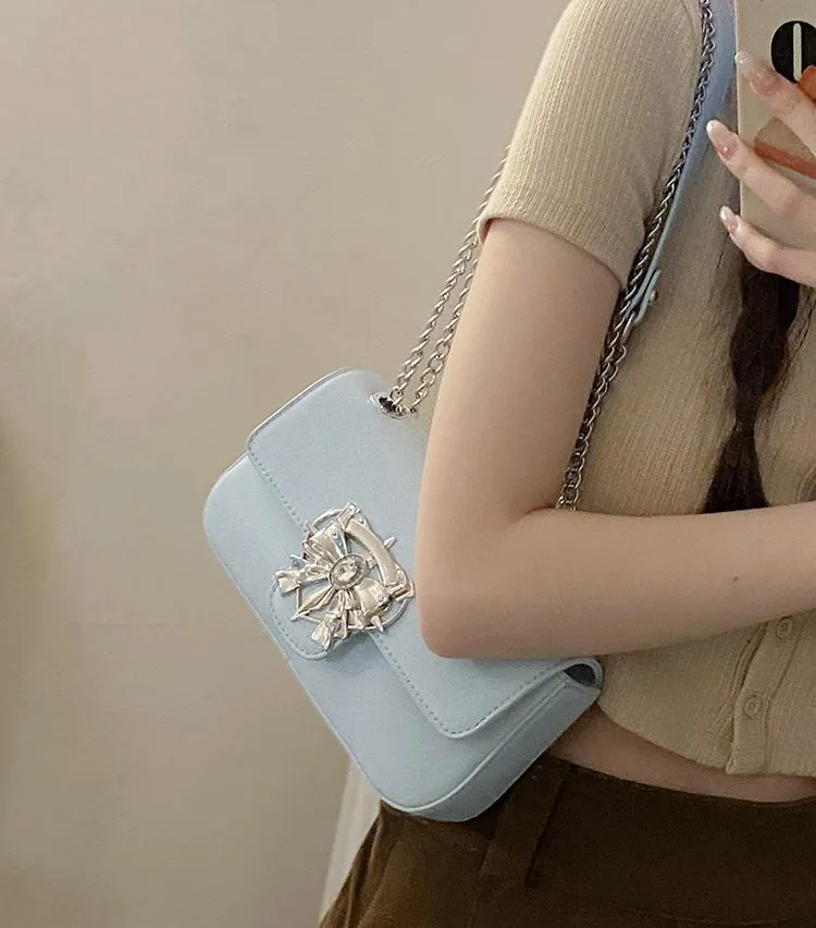 Bow Crystal Leather Chic Cute Messenger Bag