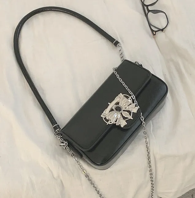 Bow Crystal Leather Chic Cute Messenger Bag