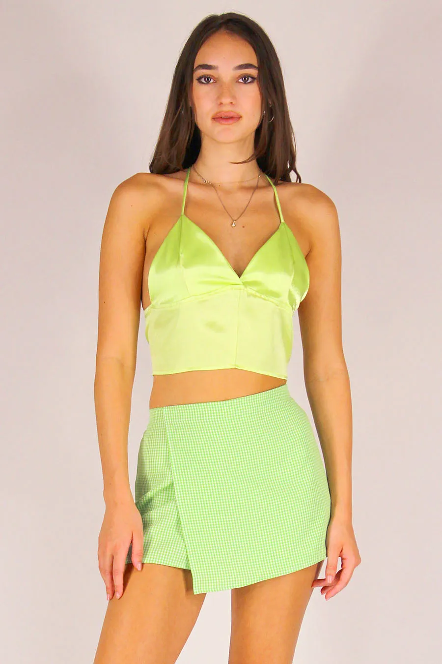 Bralette Crop Top - Lime Green Satin