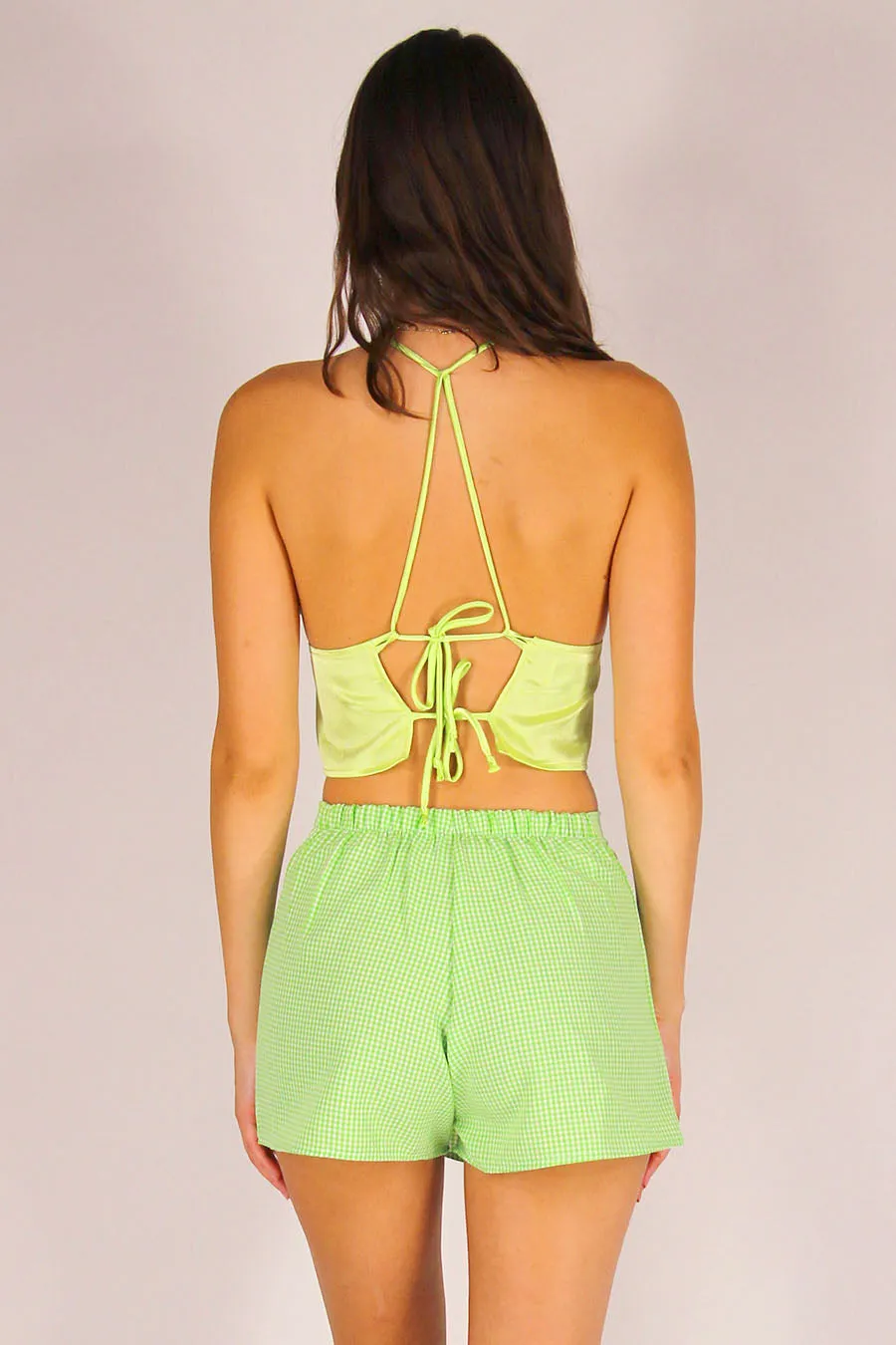 Bralette Crop Top - Lime Green Satin