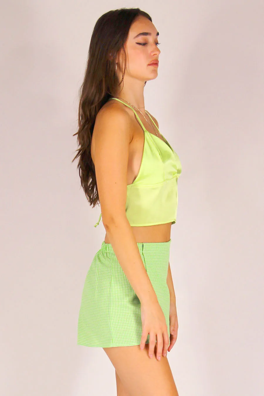 Bralette Crop Top - Lime Green Satin