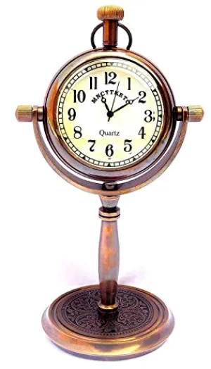 Brass Antique Table Clock with Antique Finish Vintage Theme, Home & Office Table Decor and Collectible Gift Item 5 Inched