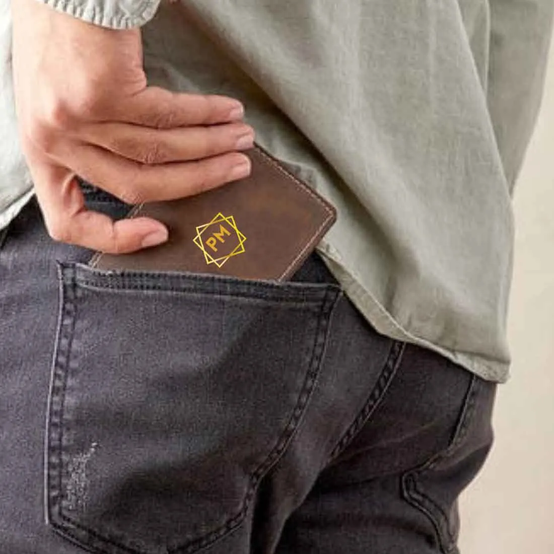 Brown Custom Mens Wallet for Personalized Gift - Initials