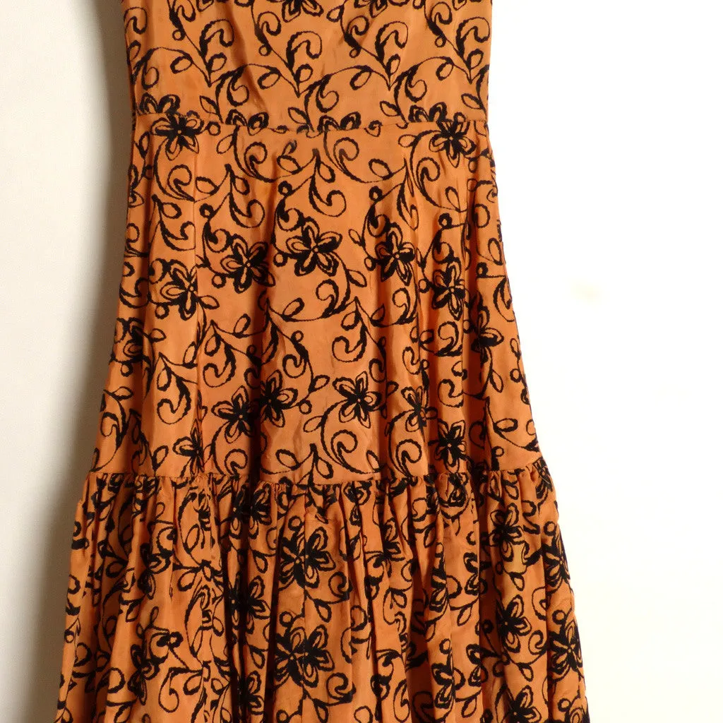 Circa 1950s Bronze Taffeta Burnout Circle Dress