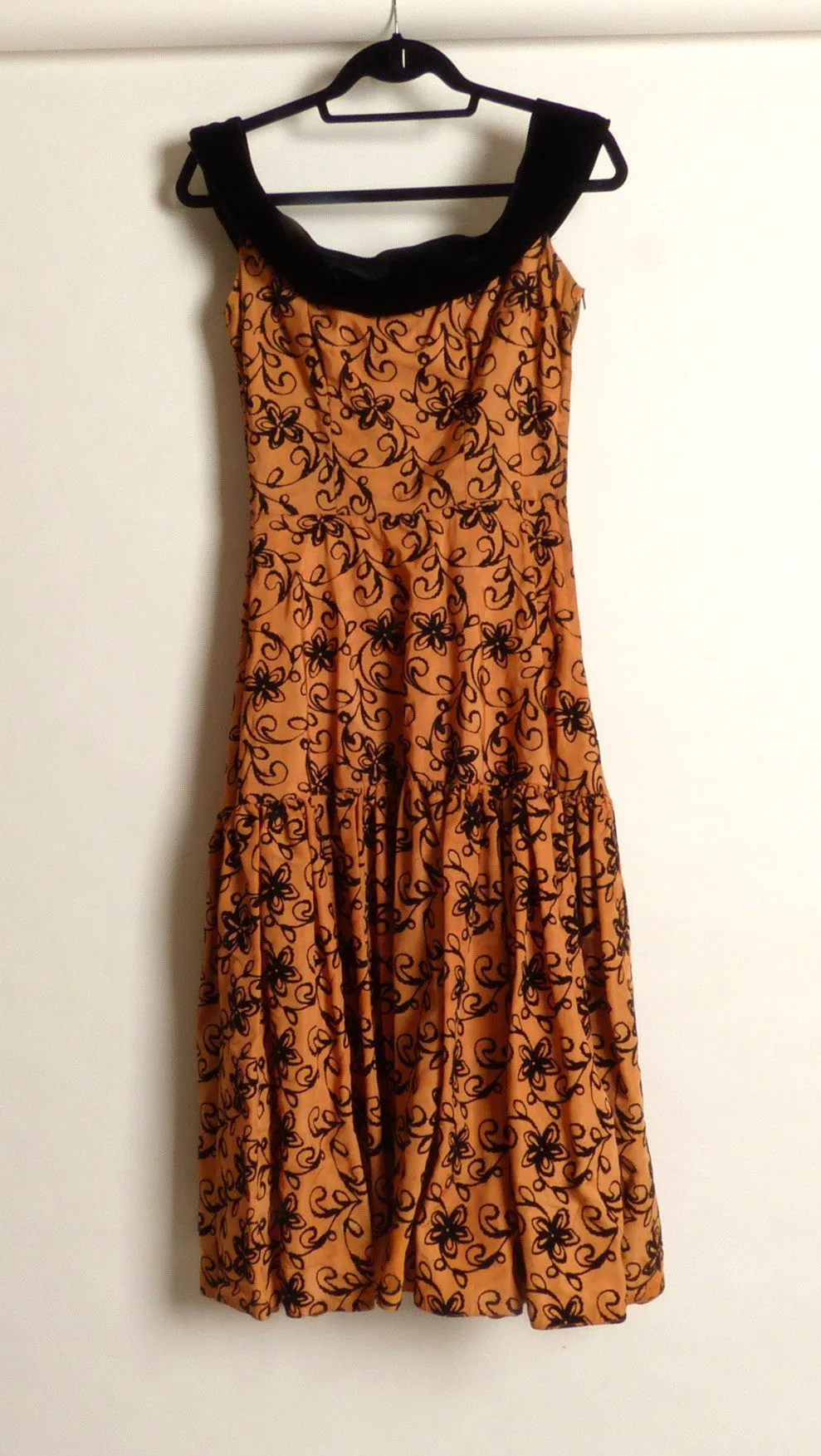 Circa 1950s Bronze Taffeta Burnout Circle Dress