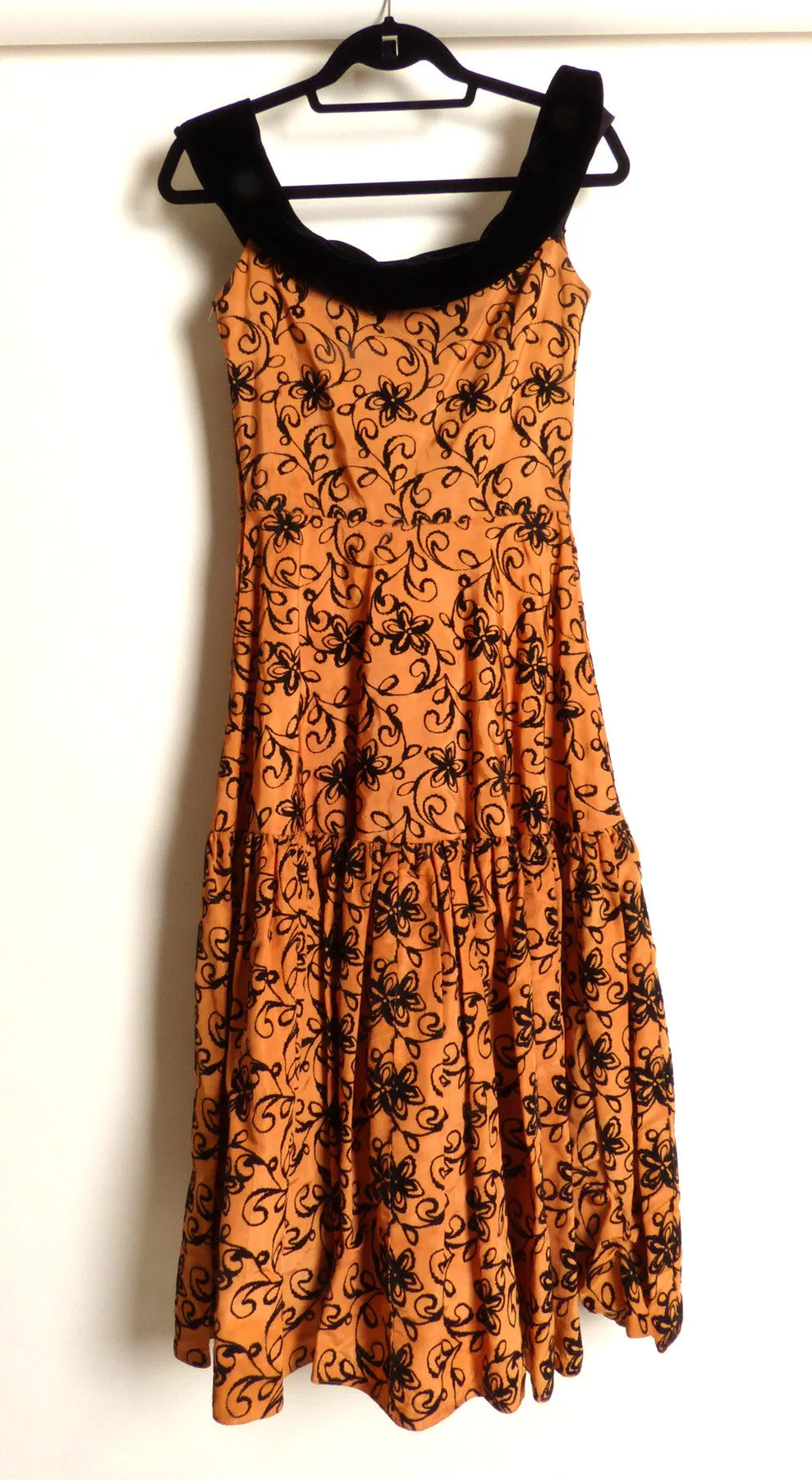 Circa 1950s Bronze Taffeta Burnout Circle Dress