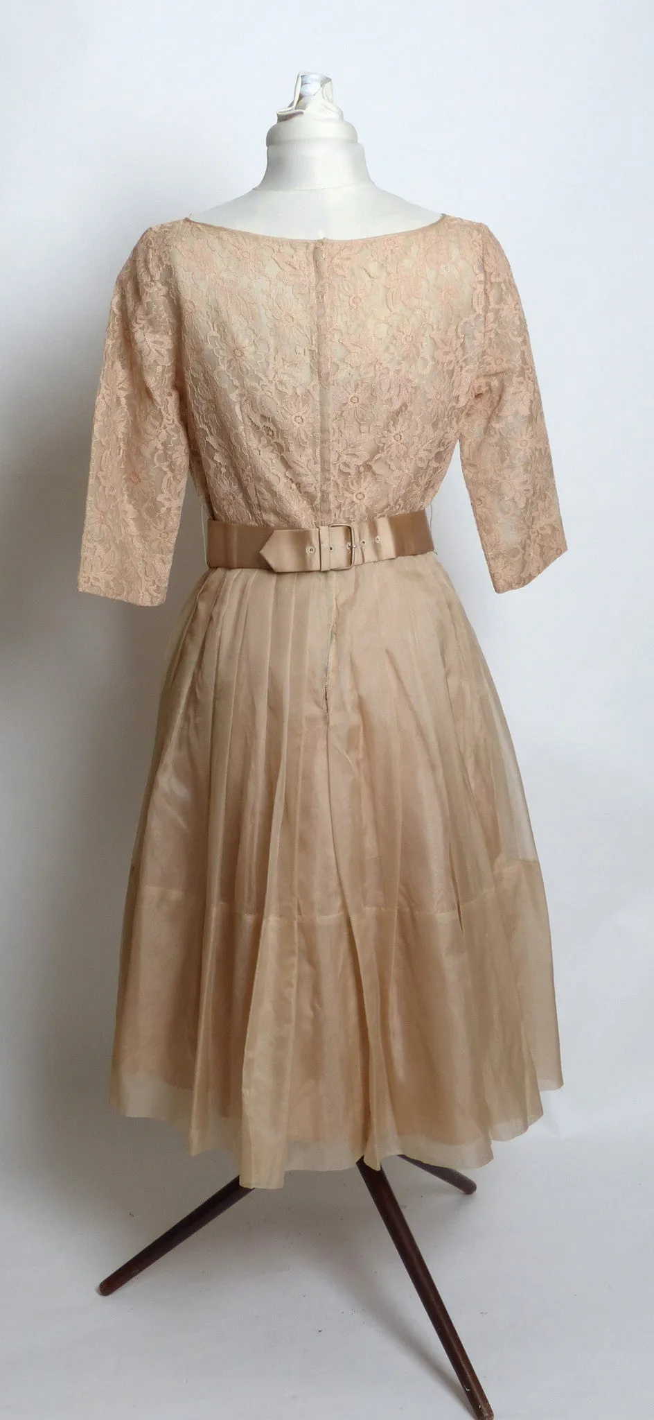 Circa 1950s Elinor Gay Mocha Chiffon Taffeta Dress