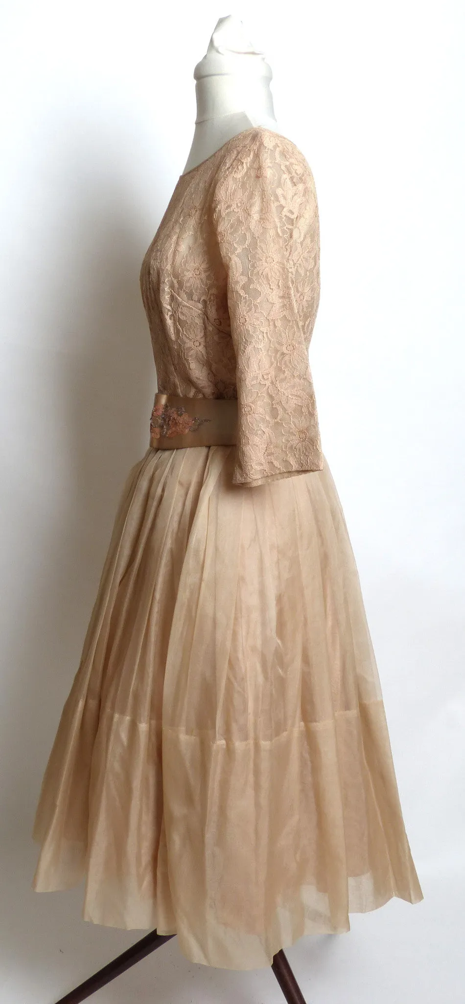 Circa 1950s Elinor Gay Mocha Chiffon Taffeta Dress