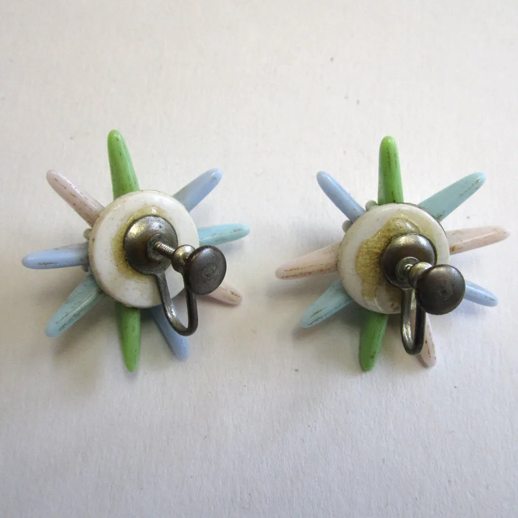 Circa 1960s Plastic Pastel Flower Earrings