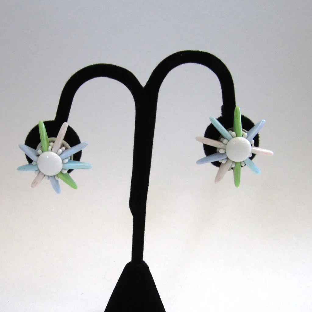 Circa 1960s Plastic Pastel Flower Earrings