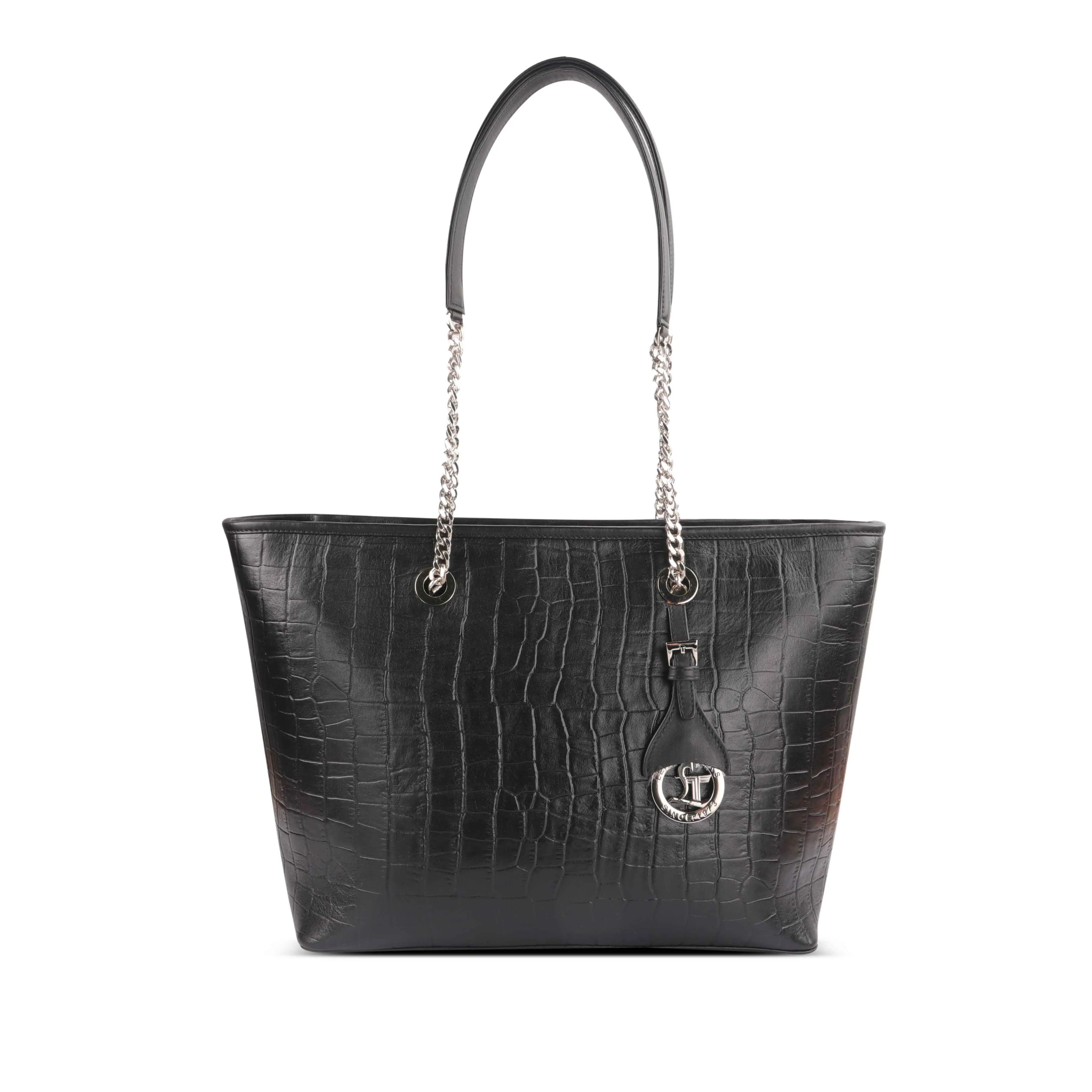 Claire II Tote Bag For Women | Croco Embossed Genuine Leather | Color: Blue, Red, Black & Brown