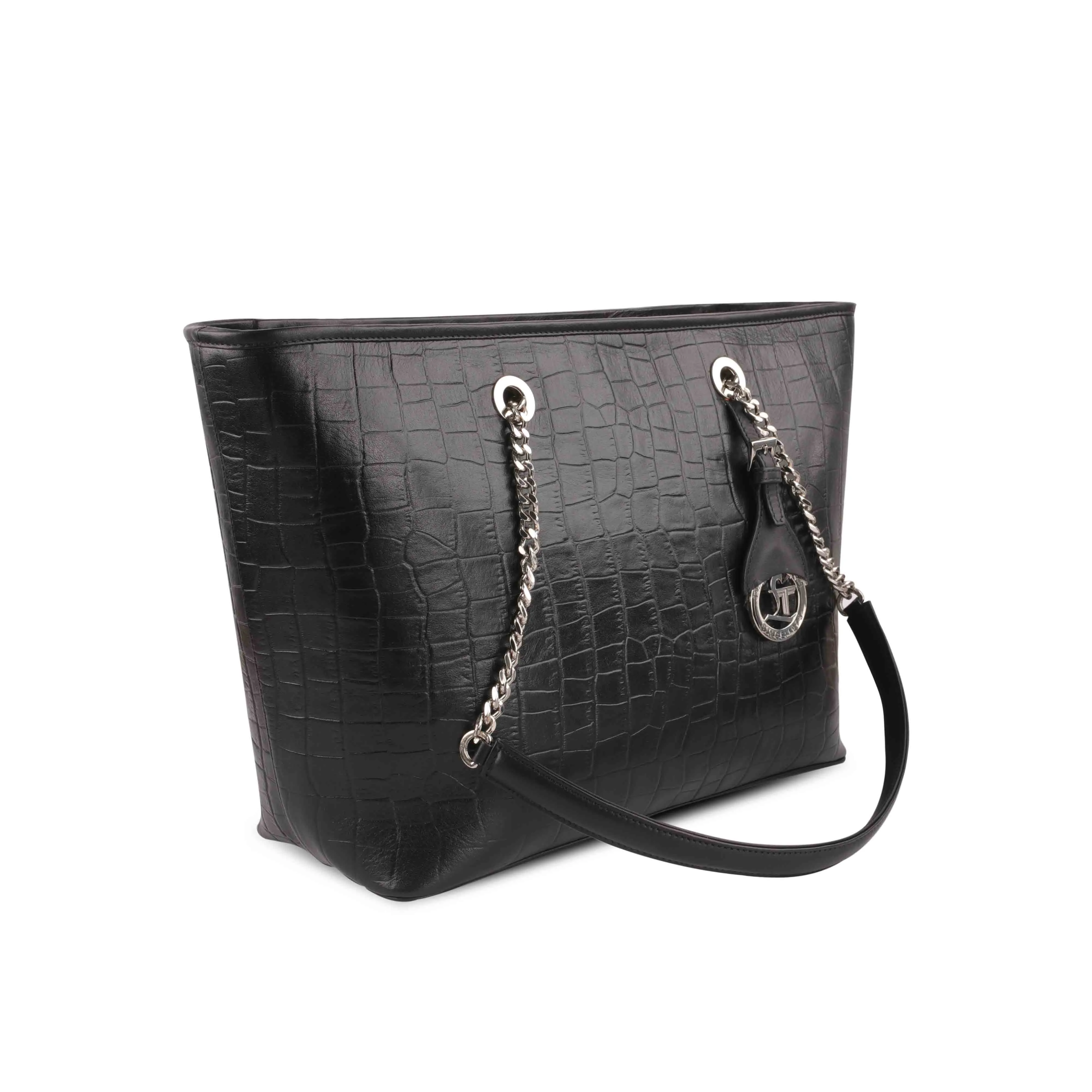 Claire II Tote Bag For Women | Croco Embossed Genuine Leather | Color: Blue, Red, Black & Brown