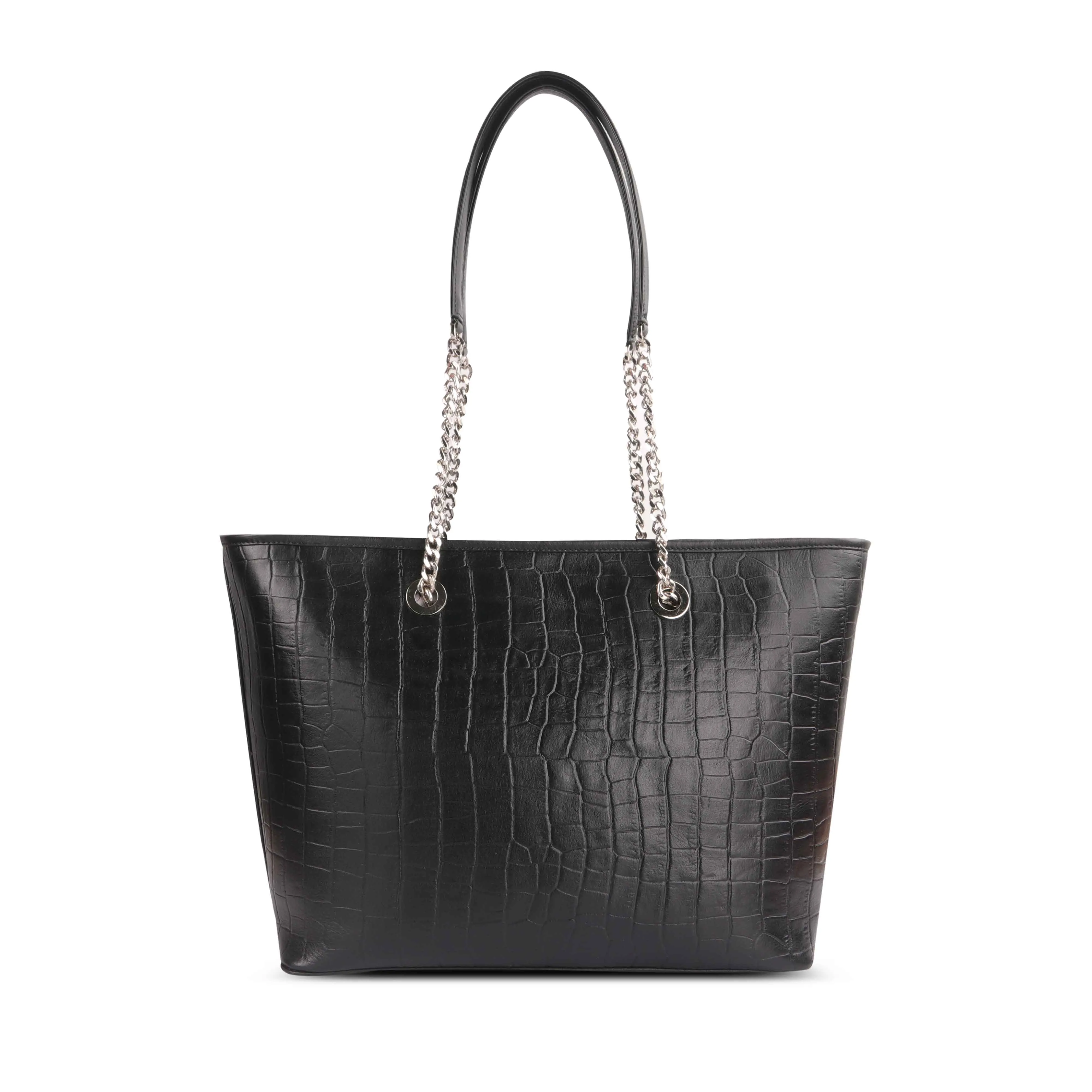 Claire II Tote Bag For Women | Croco Embossed Genuine Leather | Color: Blue, Red, Black & Brown