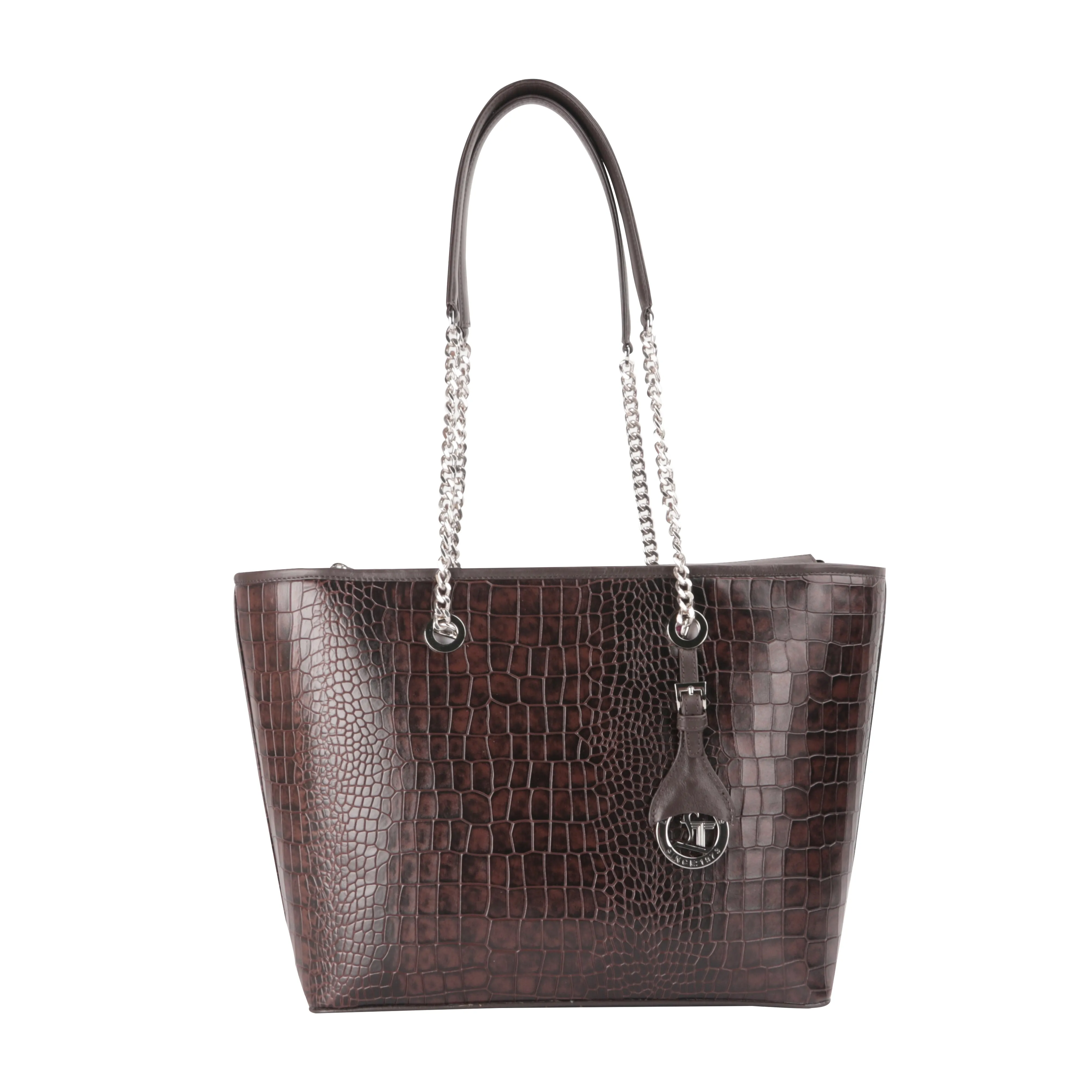 Claire II Tote Bag For Women | Croco Embossed Genuine Leather | Color: Blue, Red, Black & Brown