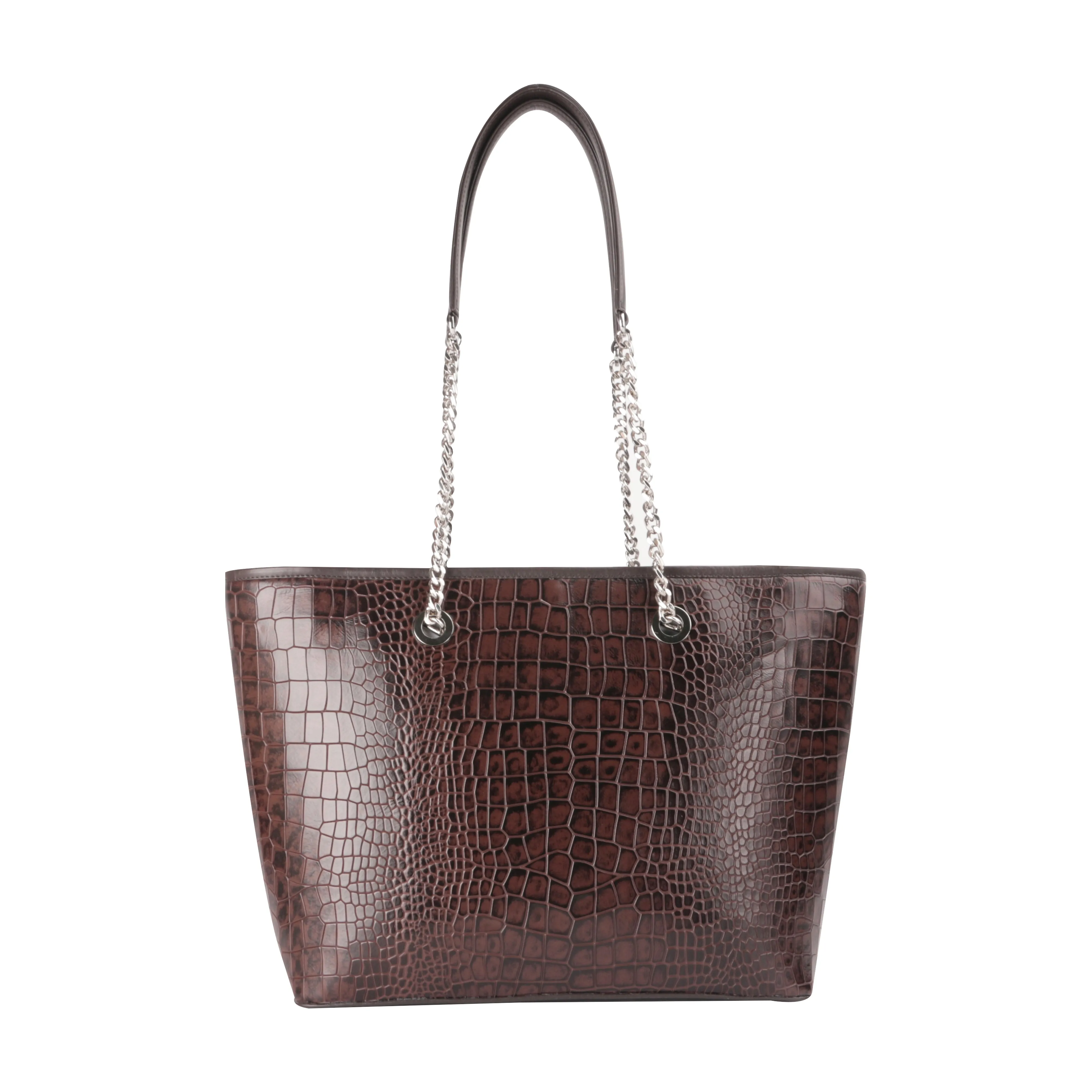 Claire II Tote Bag For Women | Croco Embossed Genuine Leather | Color: Blue, Red, Black & Brown