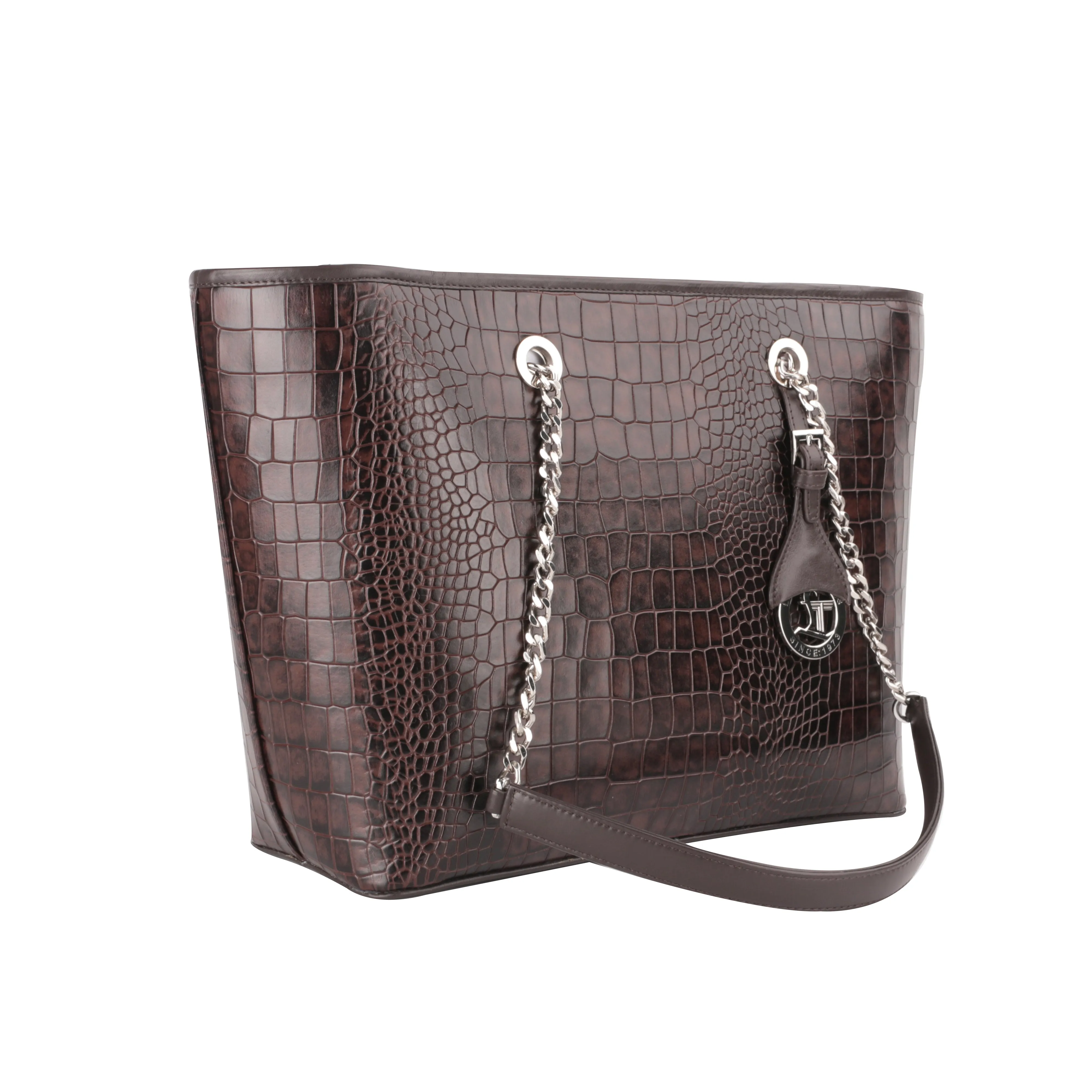 Claire II Tote Bag For Women | Croco Embossed Genuine Leather | Color: Blue, Red, Black & Brown