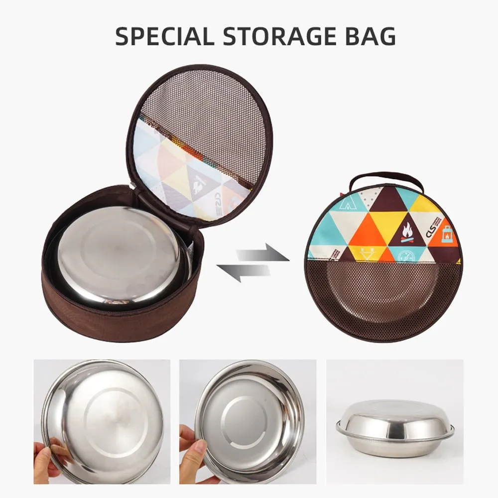 CLS CLS Portable Dinner Plates Camping Tableware Set Stainless Steel Bowls Soup Pots Cooking Camping Picnic