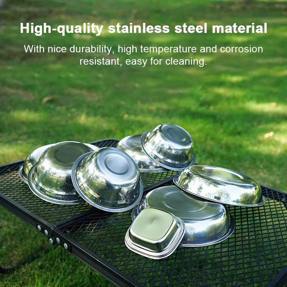 CLS CLS Portable Dinner Plates Camping Tableware Set Stainless Steel Bowls Soup Pots Cooking Camping Picnic