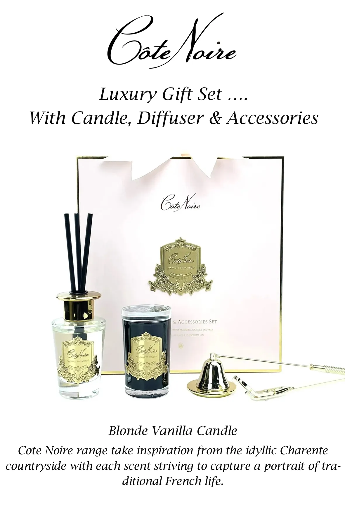 Cote Noire Luxury Diffuser, Candle & Accessories Gift Set