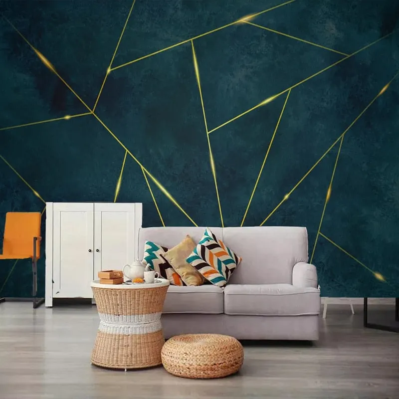 Custom Mural Wallpaper Golden Geometric Lines (㎡)