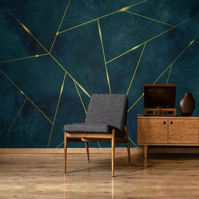 Custom Mural Wallpaper Golden Geometric Lines (㎡)