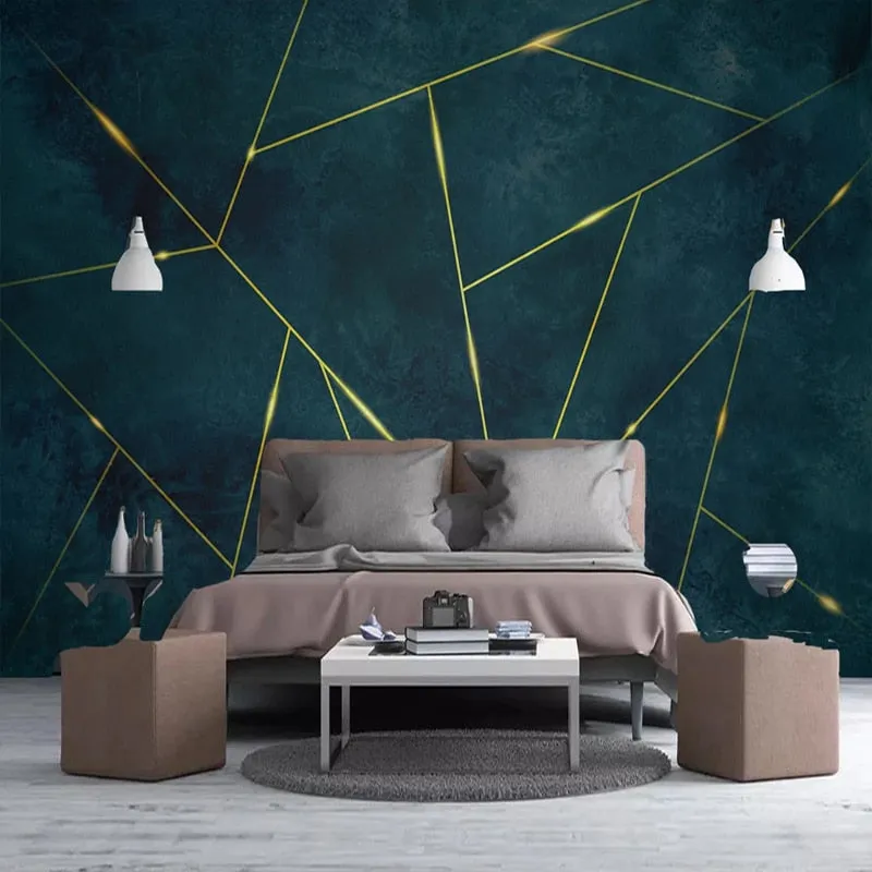 Custom Mural Wallpaper Golden Geometric Lines (㎡)