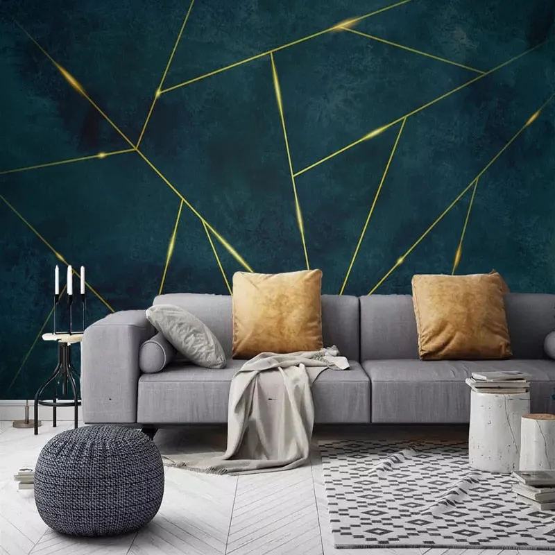 Custom Mural Wallpaper Golden Geometric Lines (㎡)