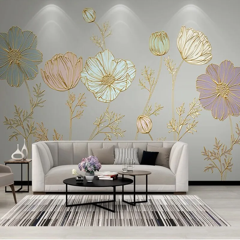 Custom Mural Wallpaper Plant Flower Embossed Lines (㎡)