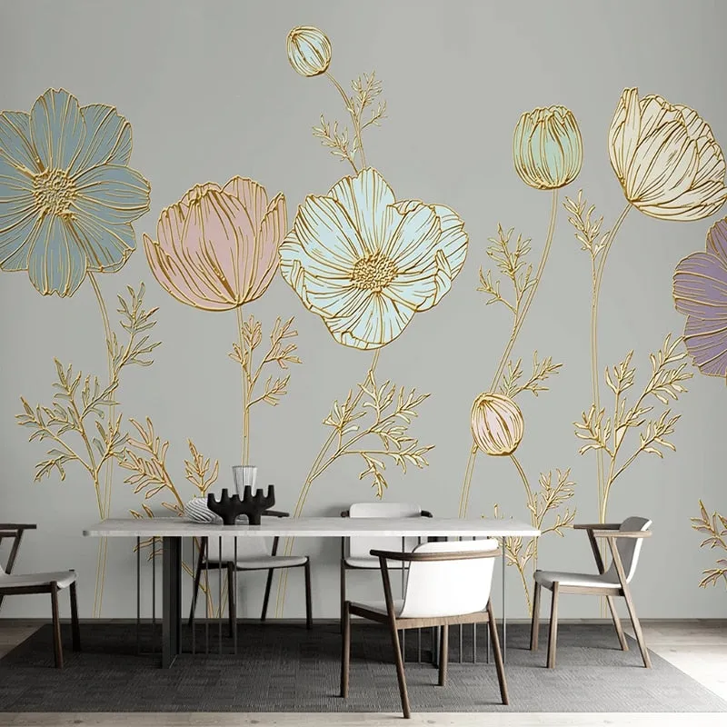 Custom Mural Wallpaper Plant Flower Embossed Lines (㎡)