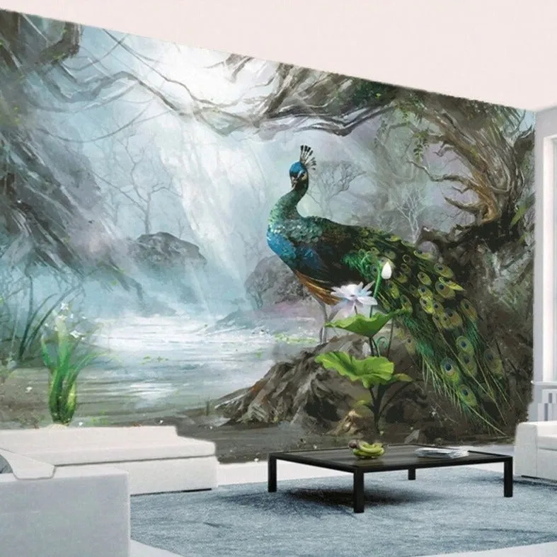 Custom Wallpaper Mural Beautiful Peacock in Dream Forest (㎡)