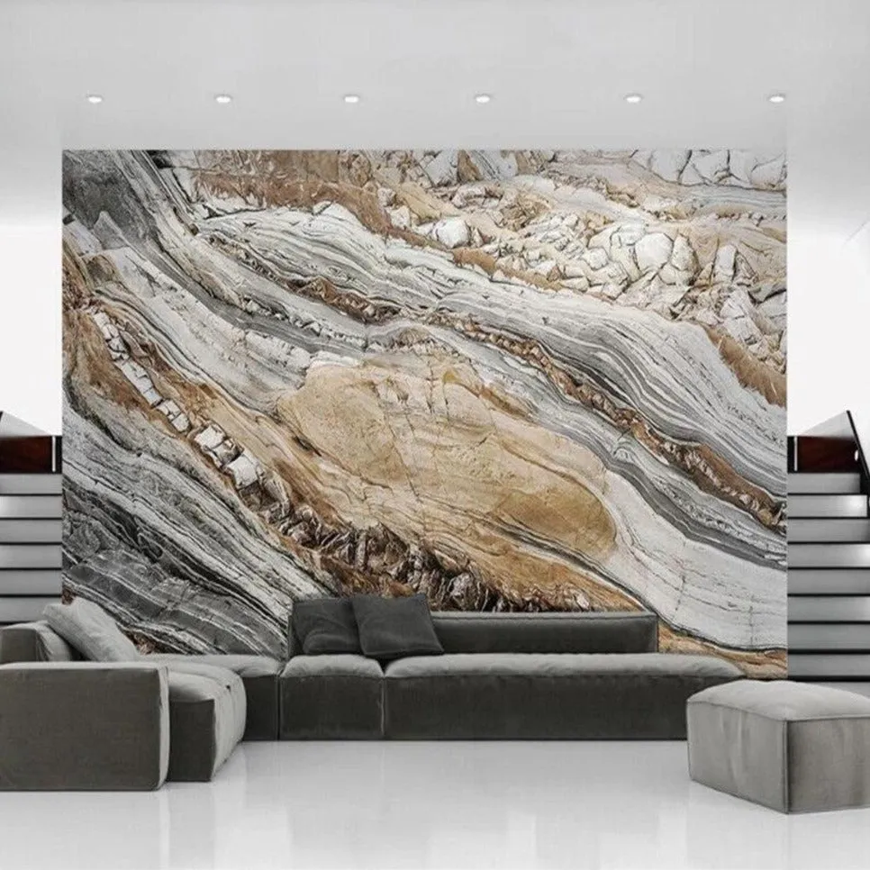 Custom Wallpaper Mural Gold Grey Marble Effect Wallcovering (㎡)