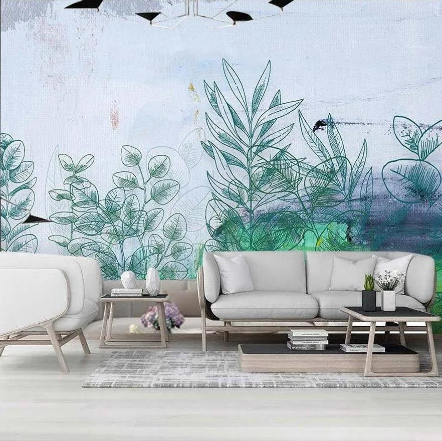 Custom Wallpaper Mural Hand-painted Watercolor Plants (㎡)