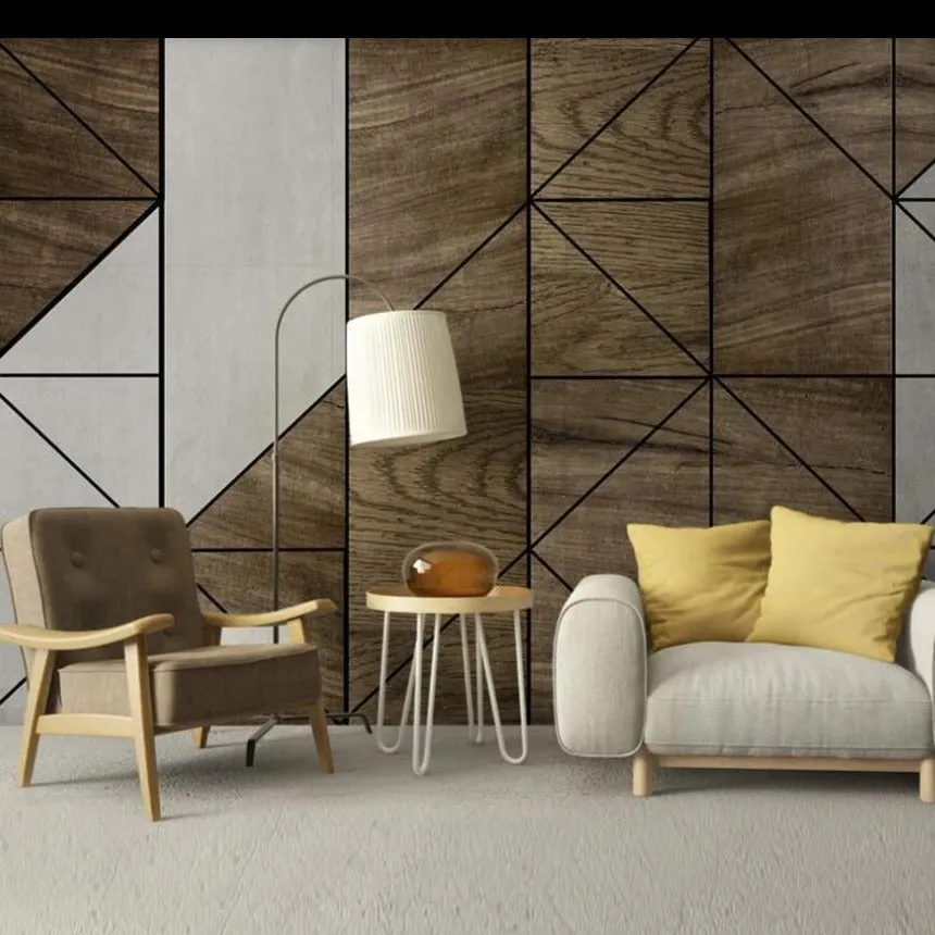 Custom Wallpaper Mural Wood Board Geometric Shapes (㎡)