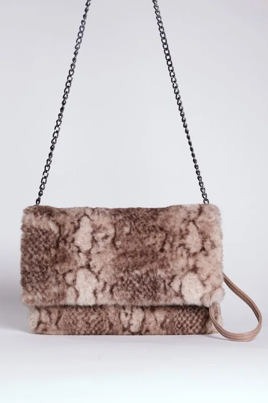 FAUX FUR SHOULDER CLUTCH PURSE