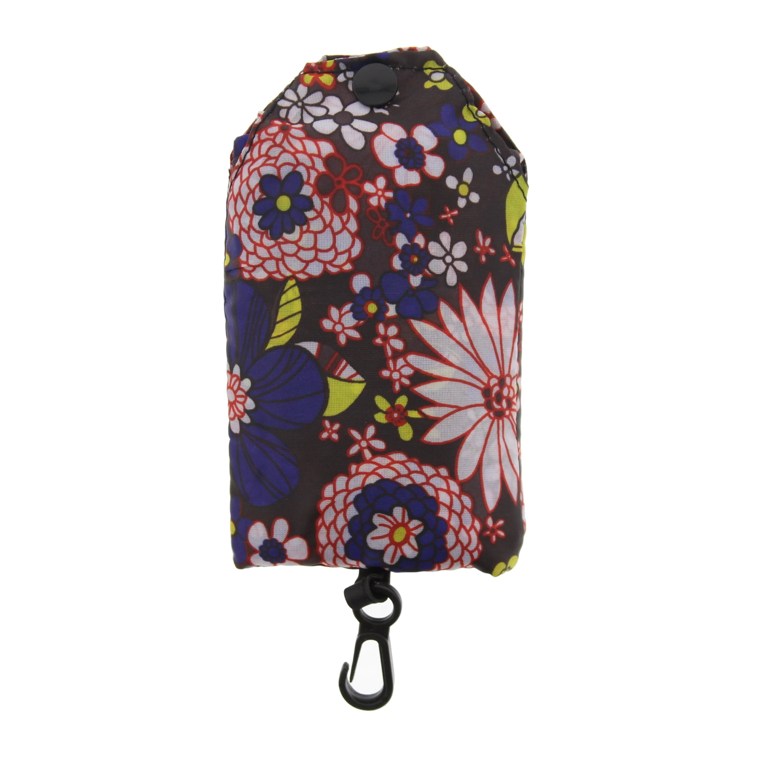 Floral Print Dark Brown Shopping Bag in Pocket Pouch