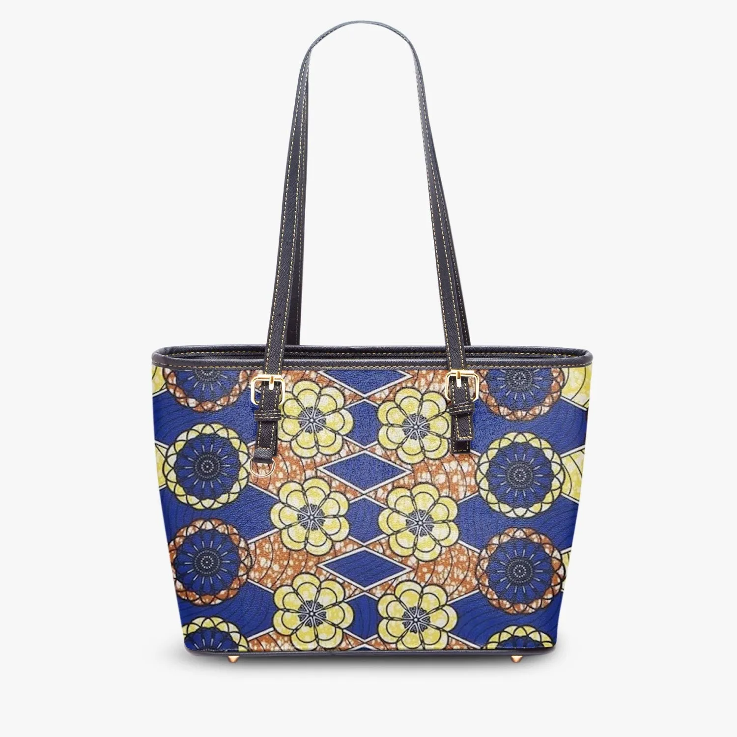 FZ African Print  Large Leather Tote Bag