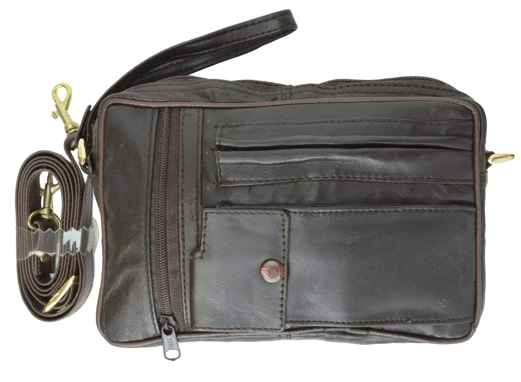 Genuine Leather Organizer Travel Bag Mens Purse with Removable strap 125 (C)